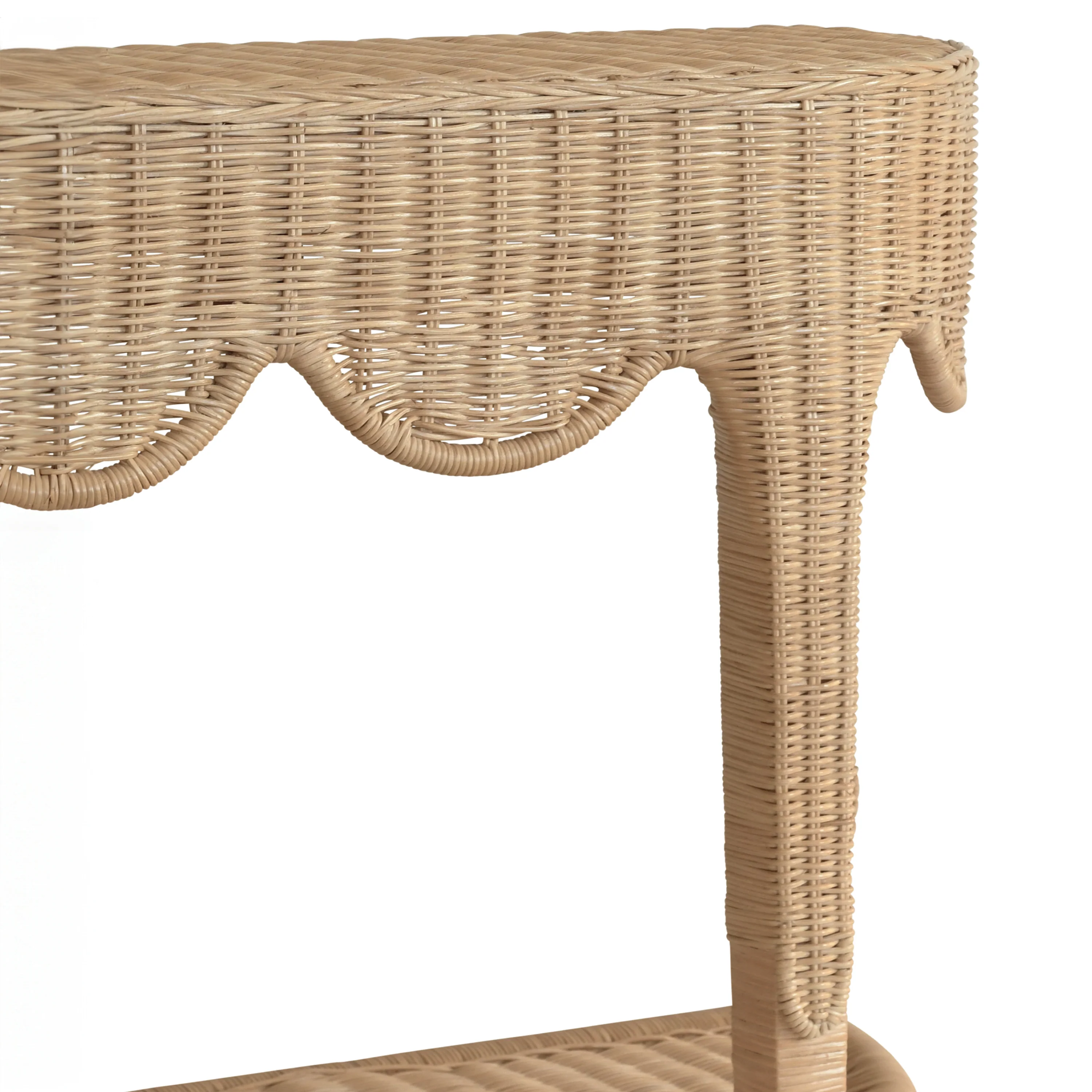 Worlds Away - Scalloped Top Demi Lune Console In Woven Rattan With Open Shelf - PALOMA - Image 3