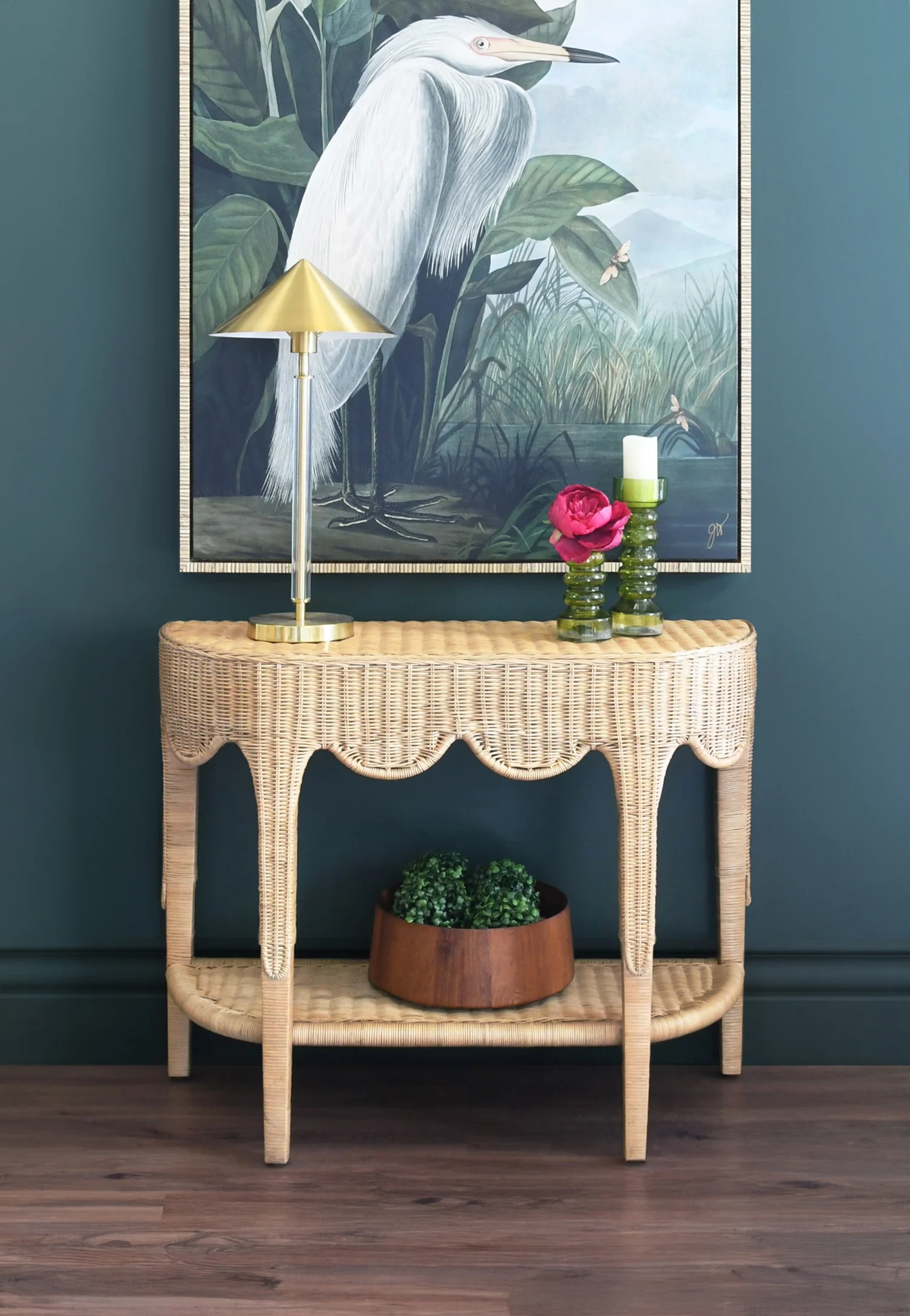 Worlds Away - Scalloped Top Demi Lune Console In Woven Rattan With Open Shelf - PALOMA - Image 7