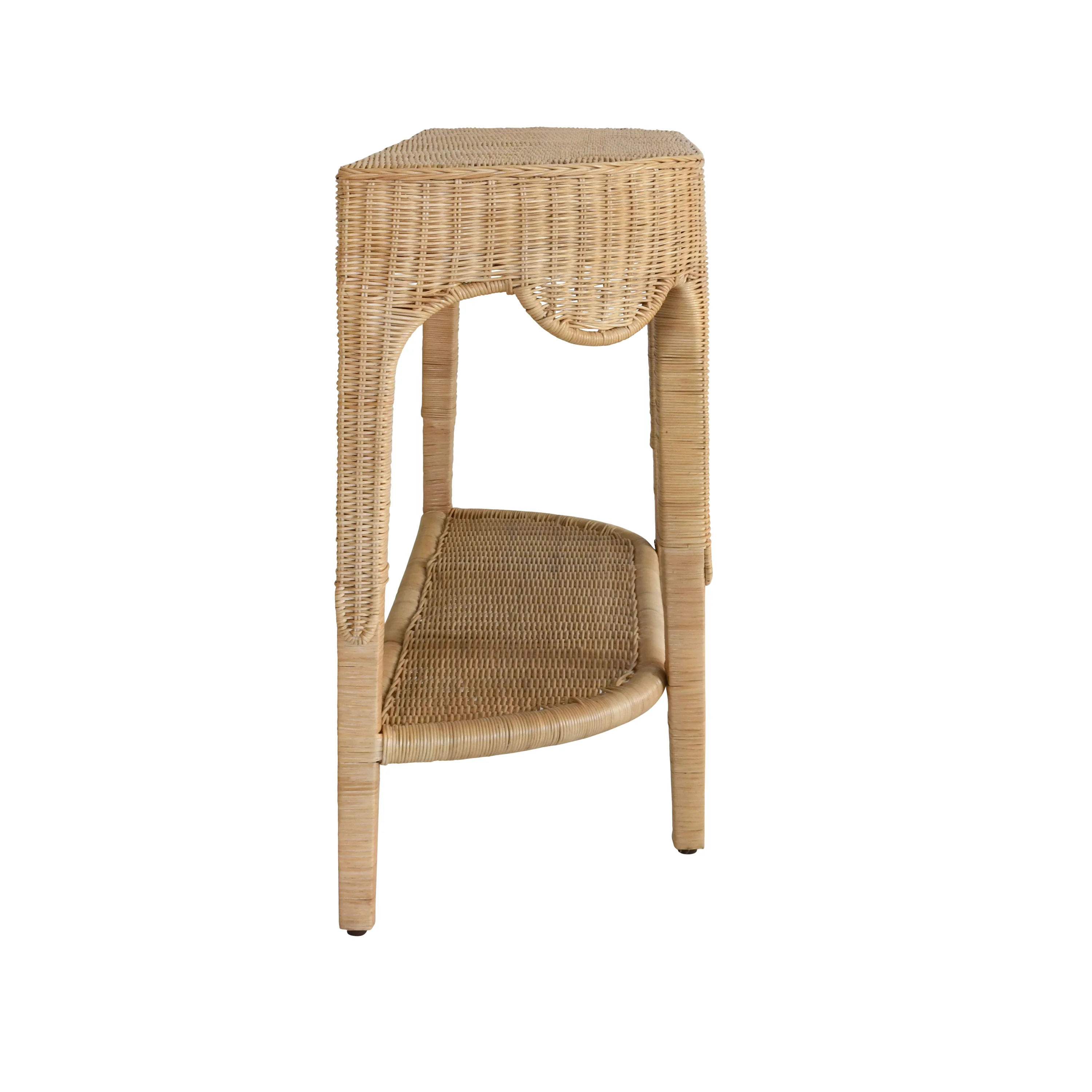 Worlds Away - Scalloped Top Demi Lune Console In Woven Rattan With Open Shelf - PALOMA - Image 8