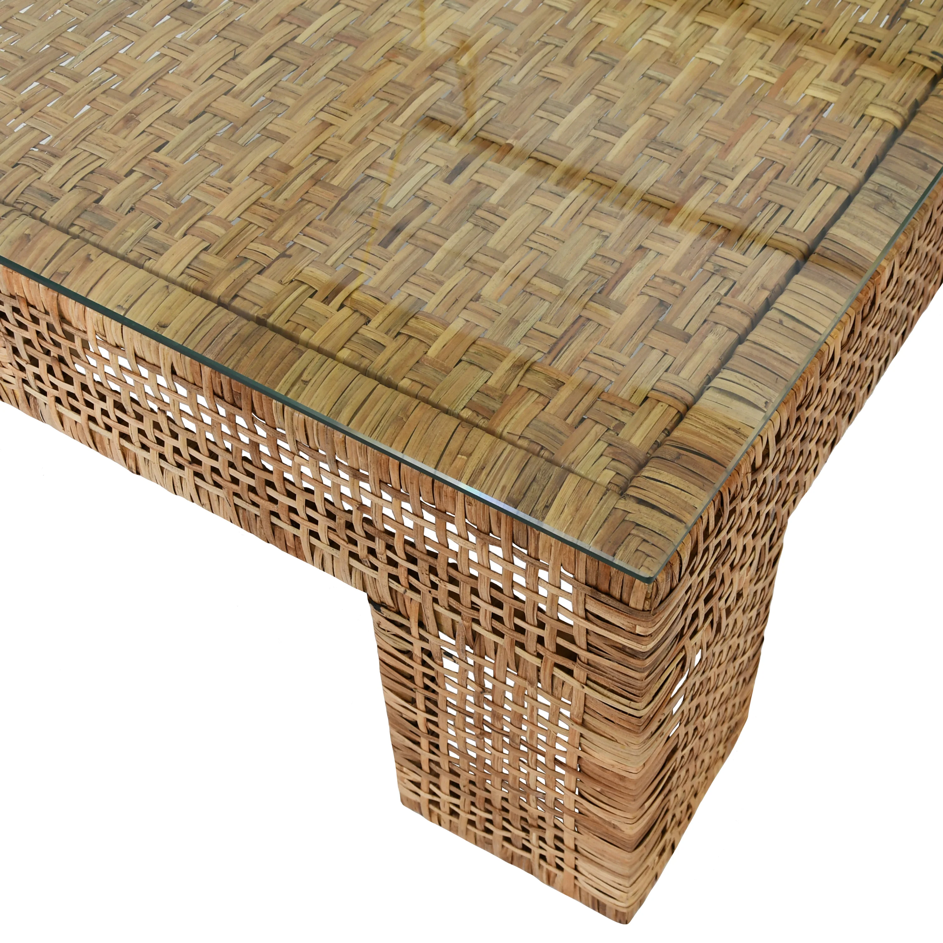 Worlds Away - Wide Leg Rectangular Rattan Coffee Table With Glass Top  - MONTAUK - Image 3
