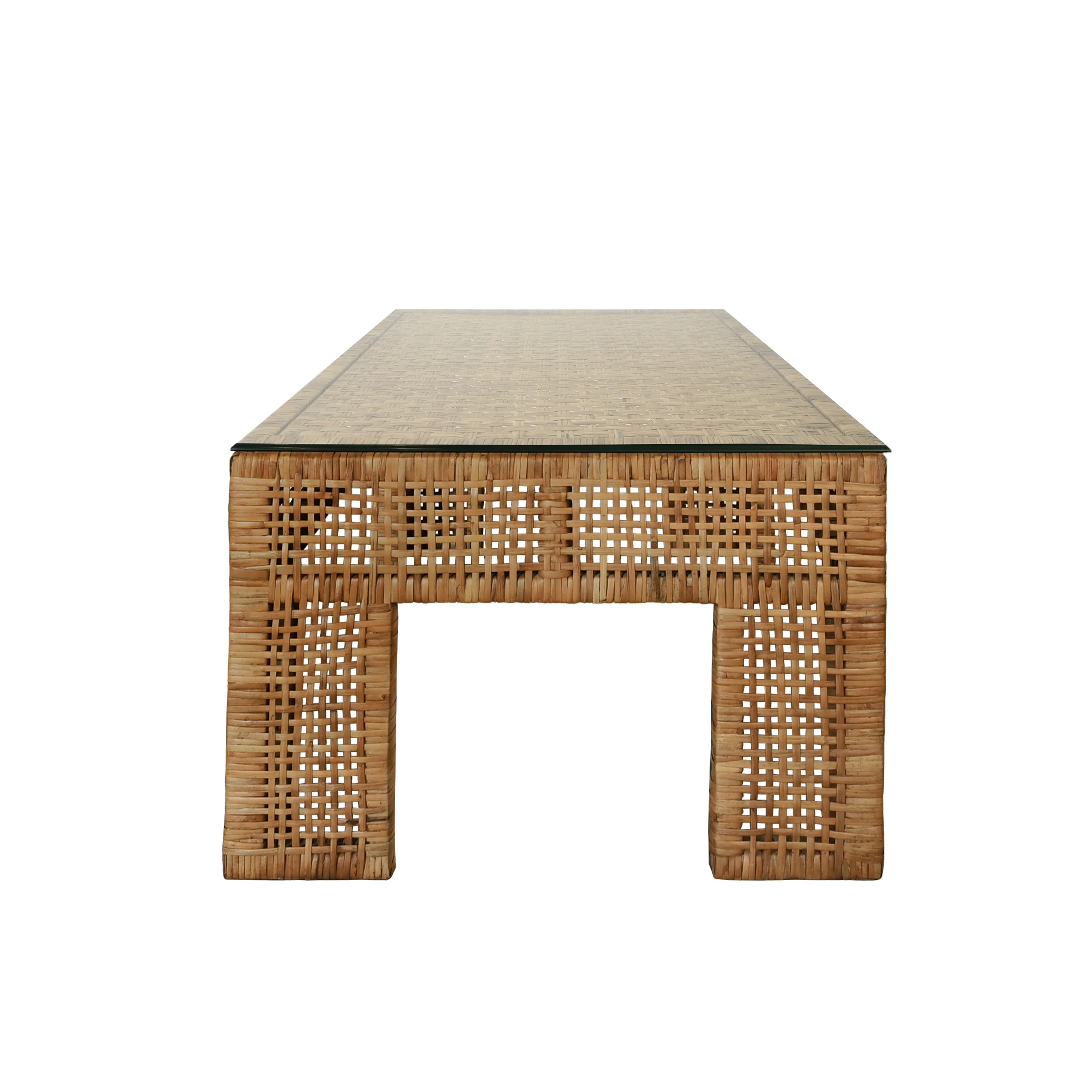 Worlds Away - Wide Leg Rectangular Rattan Coffee Table With Glass Top  - MONTAUK - Image 4