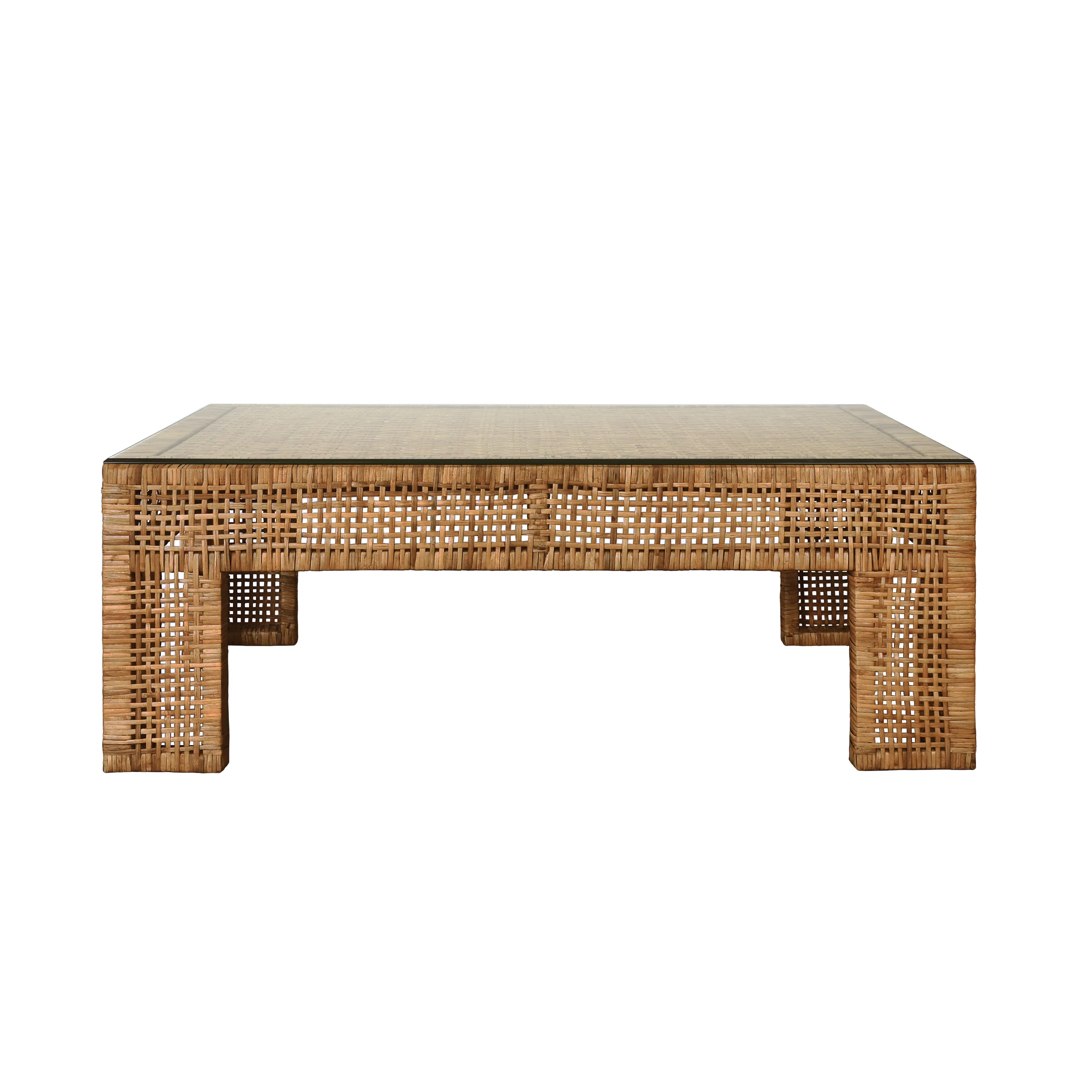 Worlds Away - Wide Leg Rectangular Rattan Coffee Table With Glass Top  - MONTAUK - Image 5